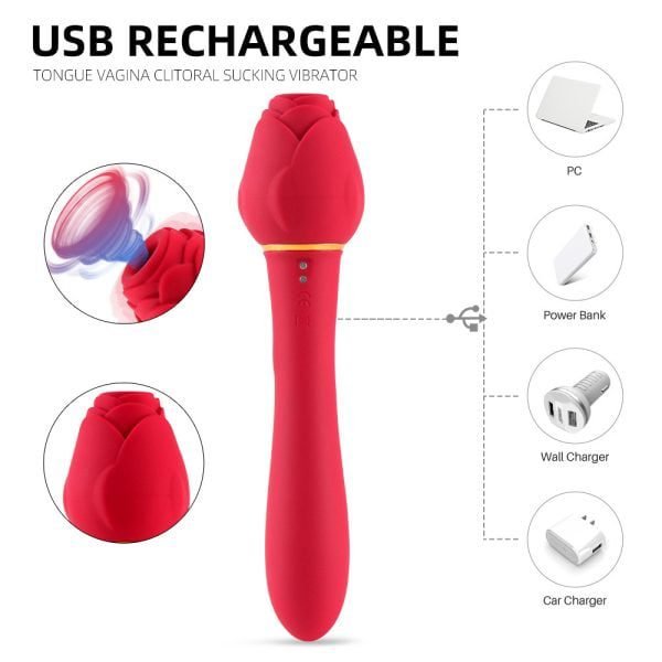 USB rechargeable function of the rose wand 10 vibrating & 5 sucktion toys