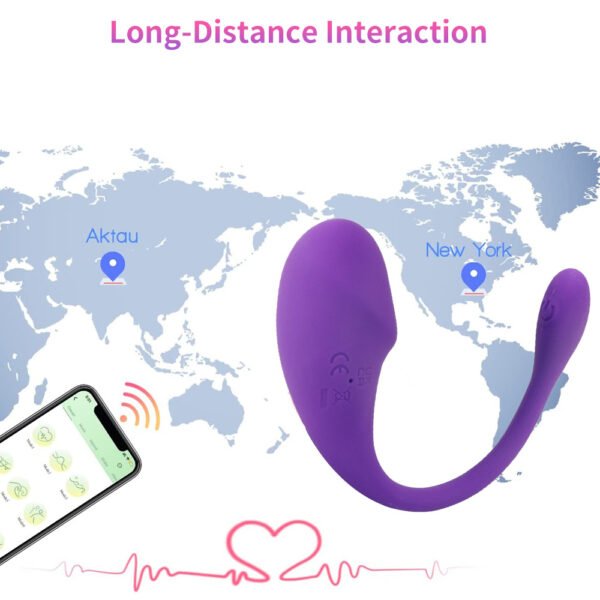 a purple toy with a map of the world and a cell phone